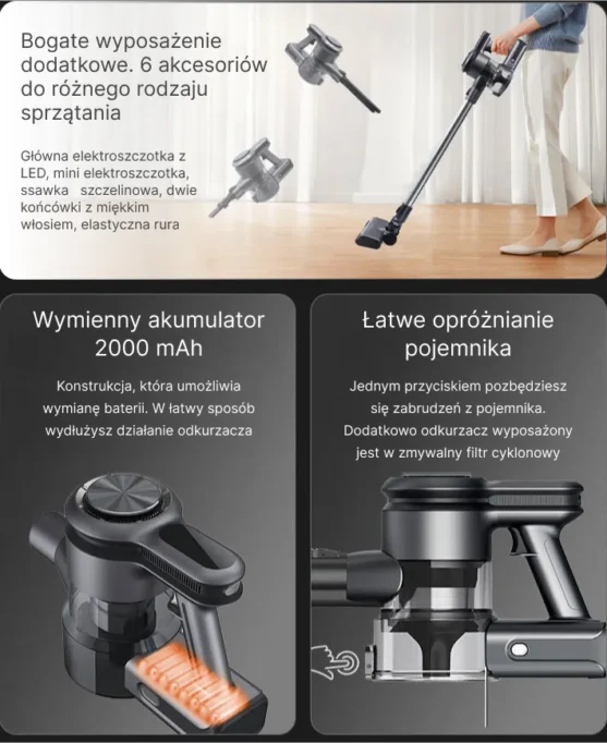 Bezprzewodowy odkurzacz pionowy Hygse