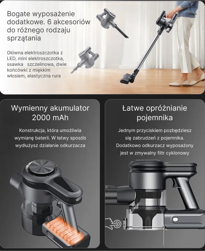 Bezprzewodowy odkurzacz pionowy Hygse