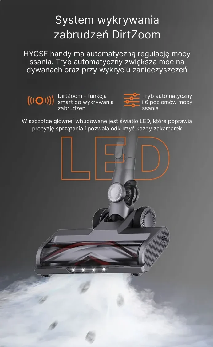 Odkurzacz pionowy z podświetleniem LED