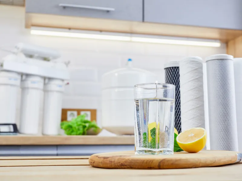 Filtr odwróconej osmozy i szklanka wody